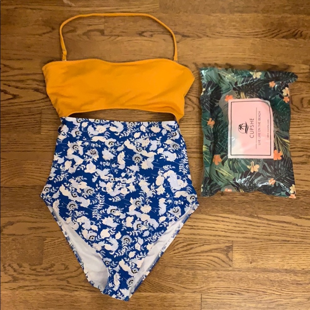 Yellow and blue cutout one piece new w/o tag